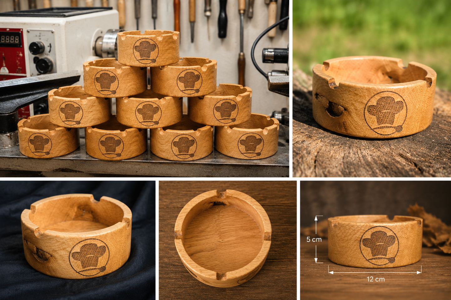 Personalisierter Aschenbecher aus Eichenholz mit Gravur – Handgefertigter Aschenbecher aus massiver Eiche 12cm x 5cm