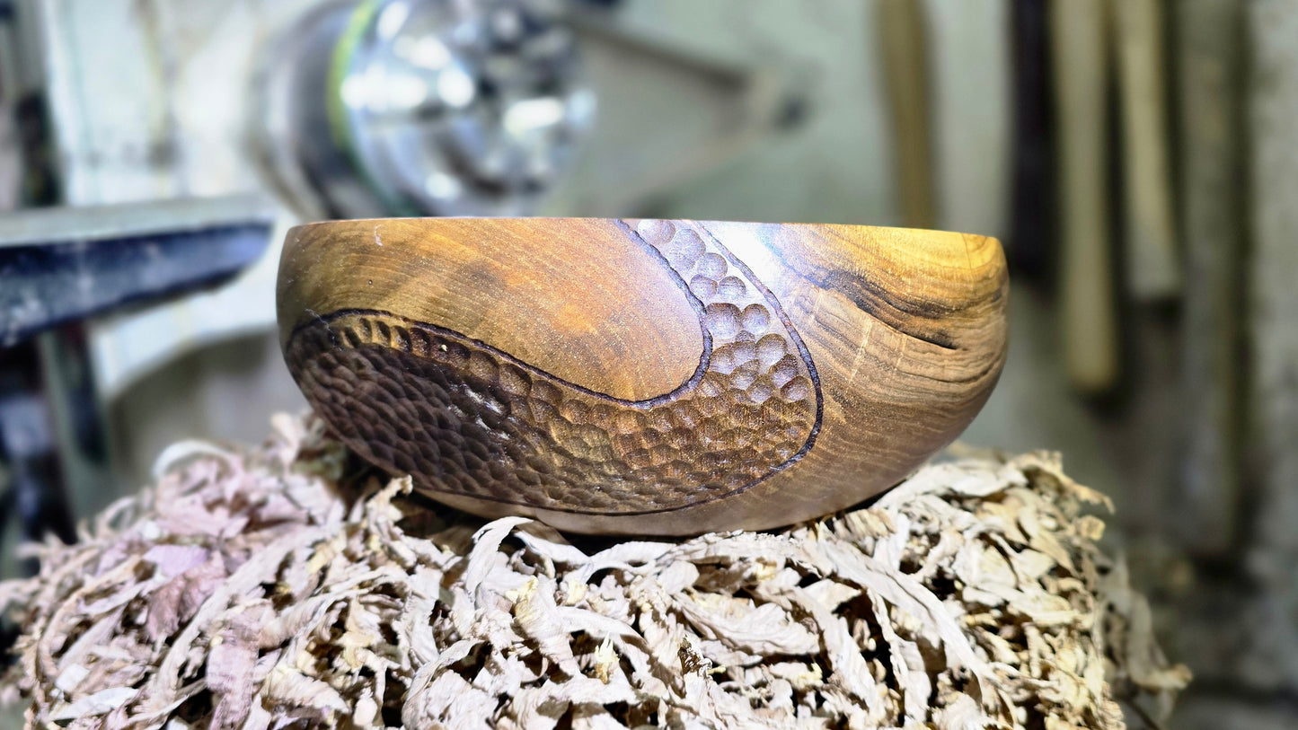 Hand-Carved Walnut Wood Decorative Bowl