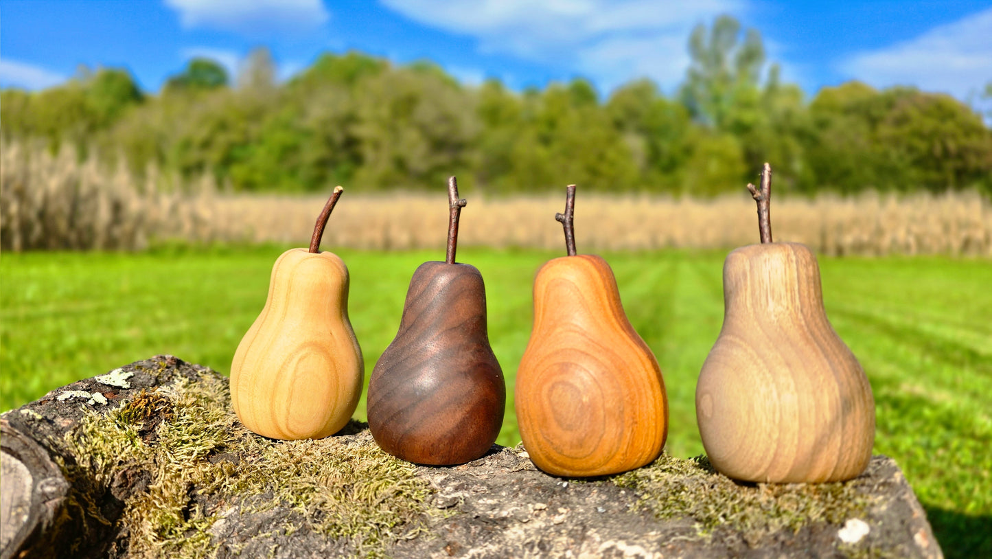 Hand-turned pear salt pepper shakers