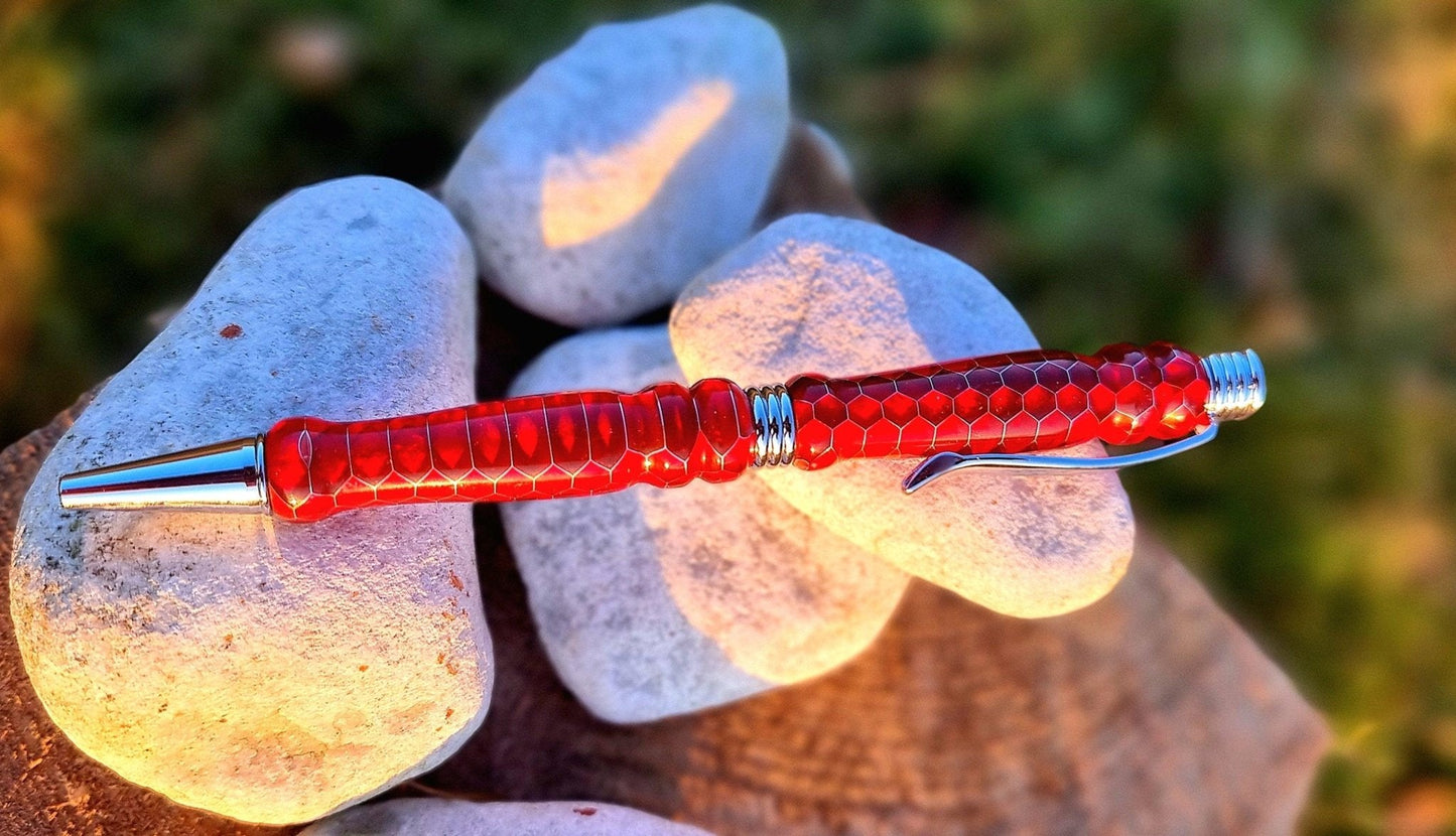 Red Epoxy Resin Pen with Aluminium Honeycomb – Luxury Ballpoint Pen | Custom Writing Instrument - PipejaWood