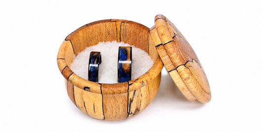 Handmade spalted beech wood ring box with natural spalting patterns