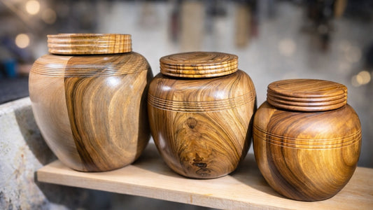 Hand-turning a solid walnut pet urn on a wood lathe