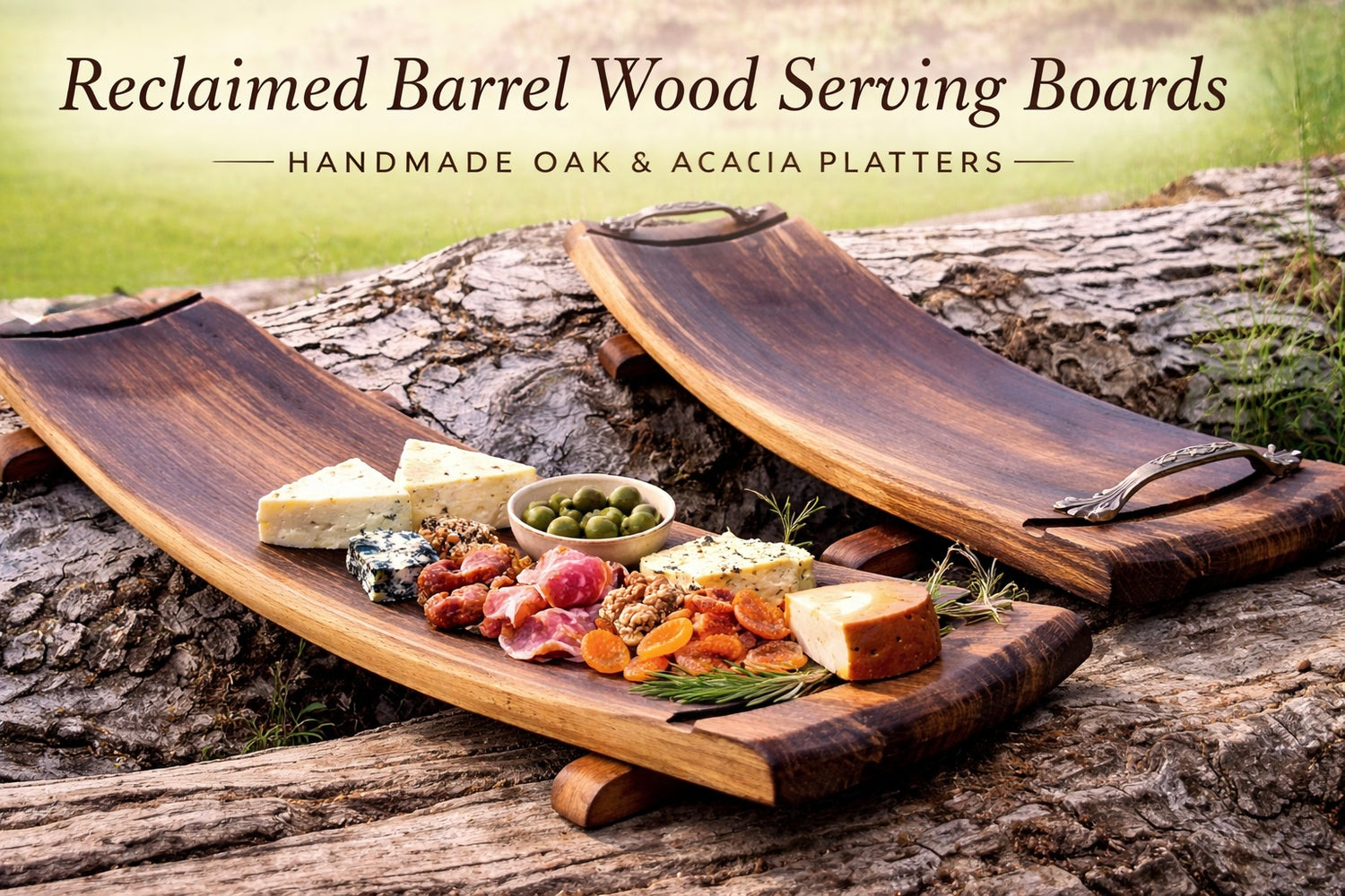 Reclaimed wine barrel wood serving board handmade