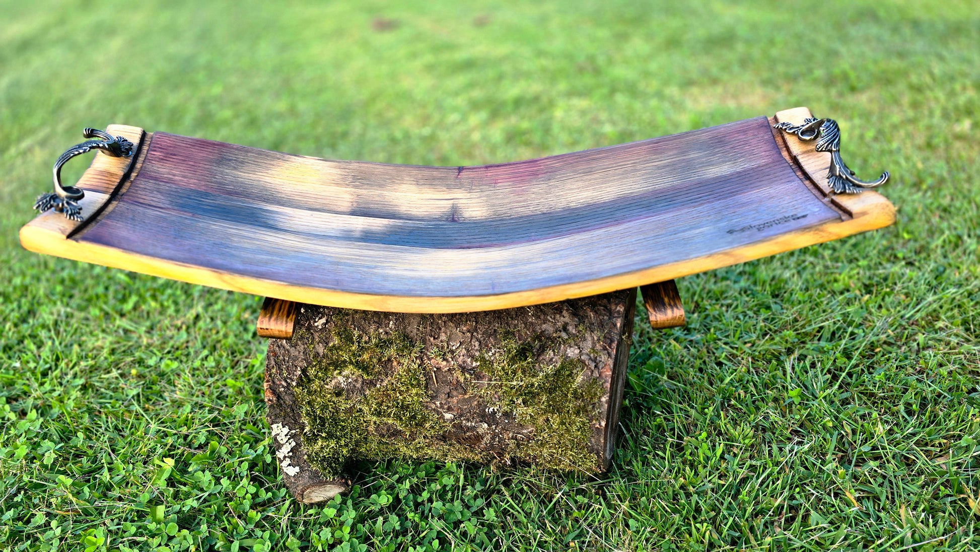 Large reclaimed wine barrel wood serving board handmade oak acacia 85 cm