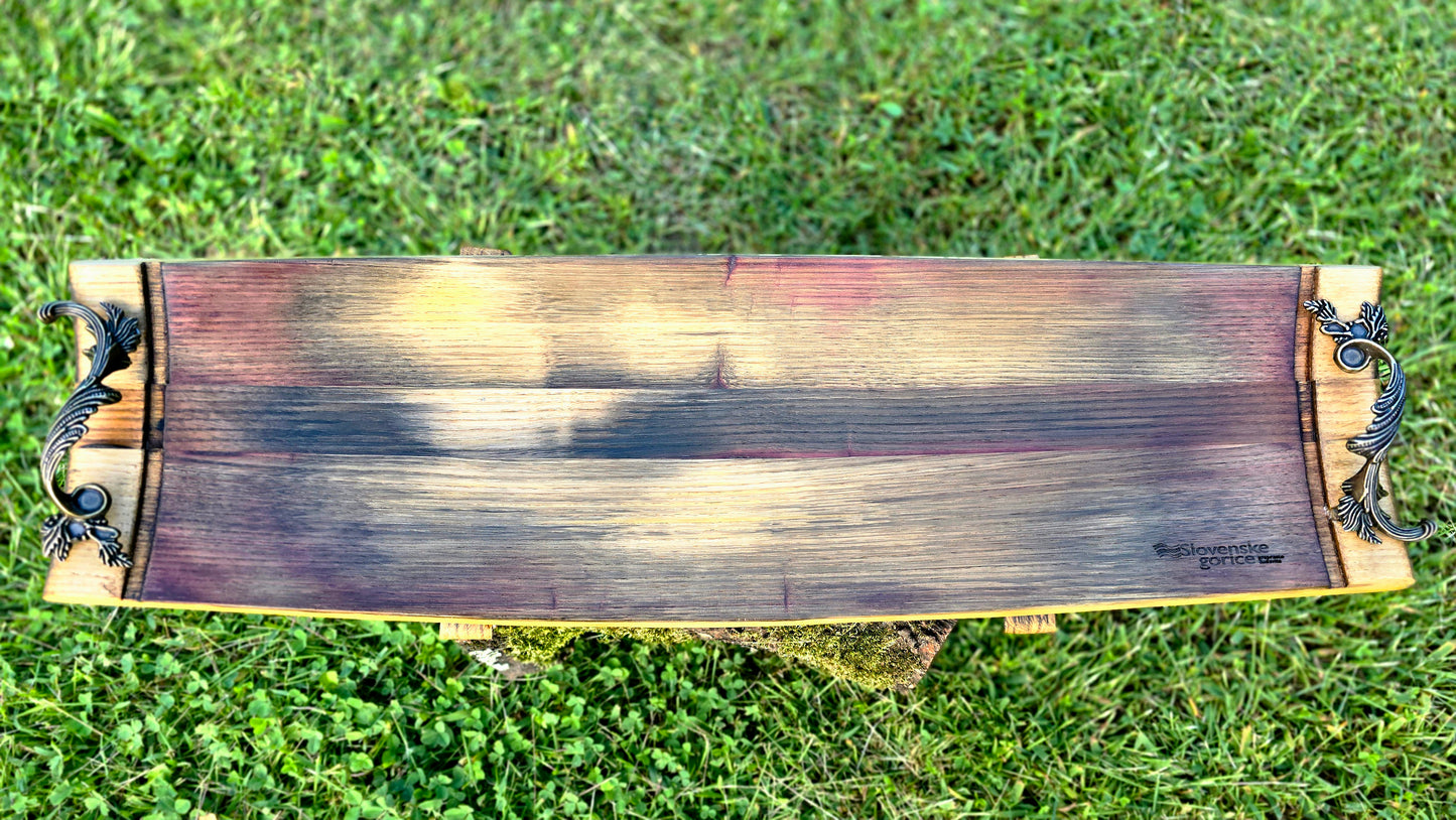 Servirna deska iz recikliranega lesa vinskih sodov – 65 cm (25,6”) ročno izdelana deska  iz hrasta ali akacije