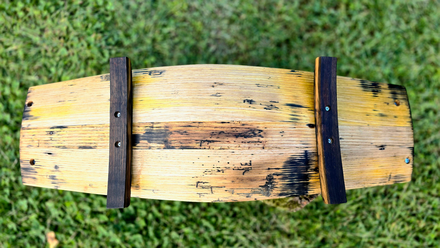 Rustic handmade wooden serving board from reclaimed barrel staves food safe finish