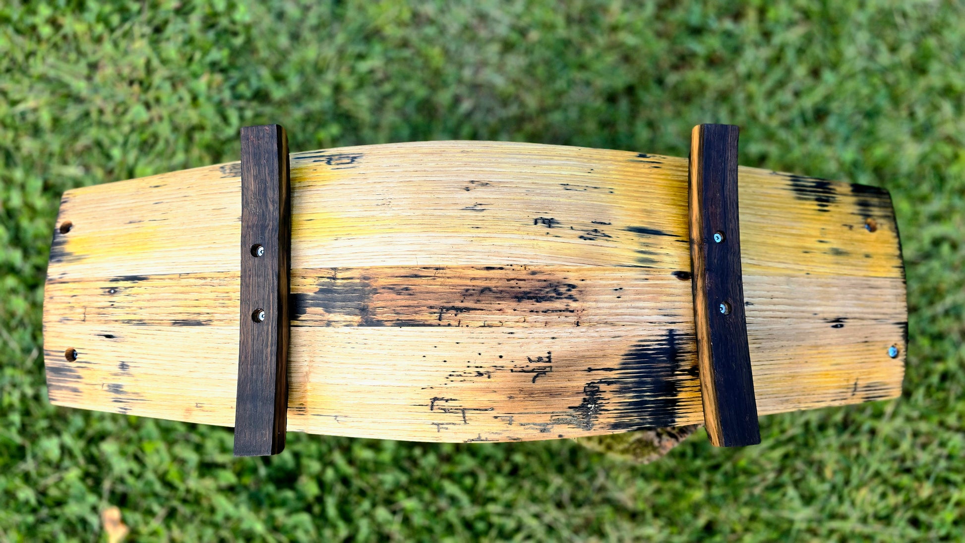 Rustic handmade wooden serving board from reclaimed barrel staves food safe finish