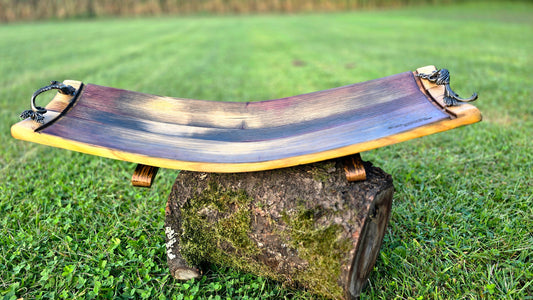 Reclaimed wine barrel wood serving board handmade from oak and acacia 65 cm