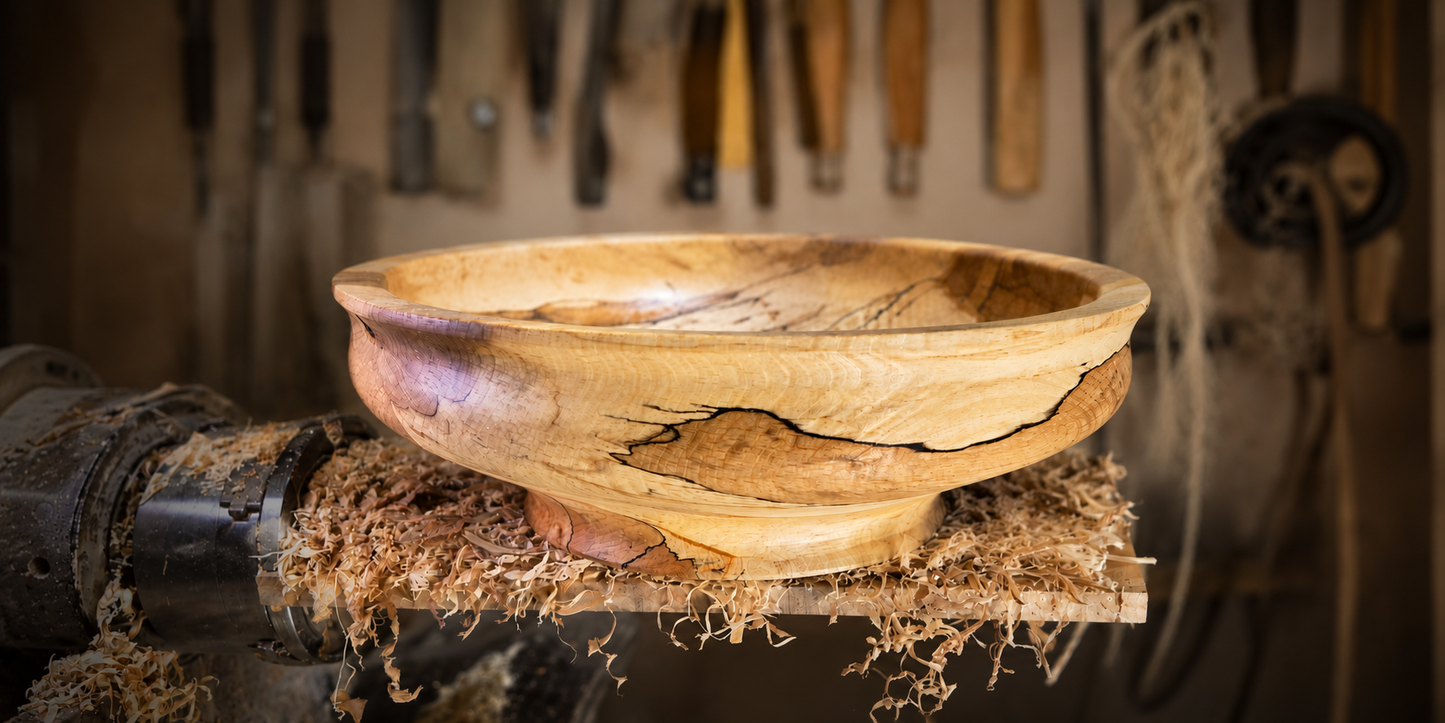 Handgefertigte Schale aus Spalted Buche – Luxuriöse Holzschale als Tafelaufsatz | Gedrechselte Dekoration vom Kunsthandwerker
