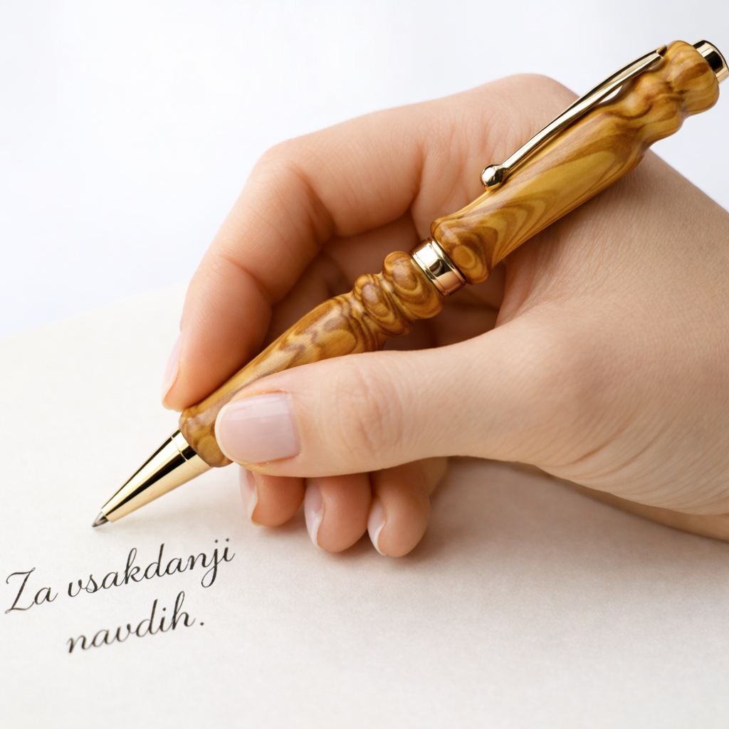 Luxury wooden pen in hand