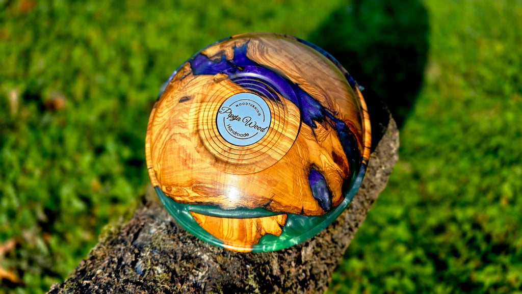 Handmade olive wood and epoxy bowl – front view