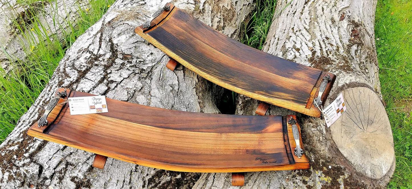 large handmade charcuterie board with rich wood grain and natural tones