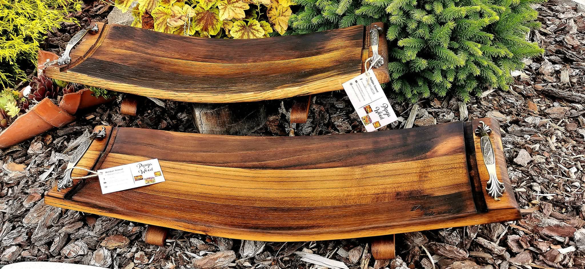 Large rustic wooden serving platter from reclaimed barrel staves food safe