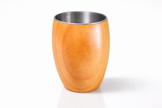 Handcrafted cherry wood coffee cup with stainless steel insert luxury wooden mug 320ml