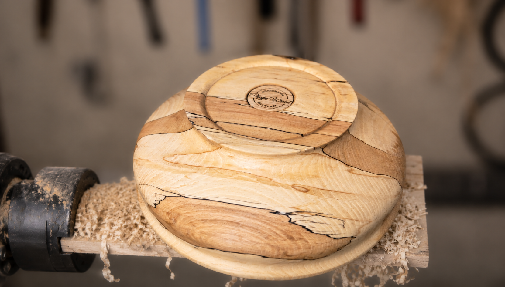 Handcrafted spalted beech wood bowl interior detail
