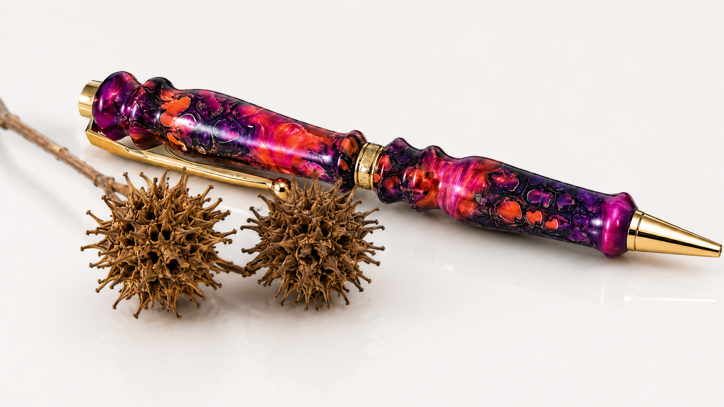 Handmade Plane Tree Seed Pod resin pen with premium gold hardware