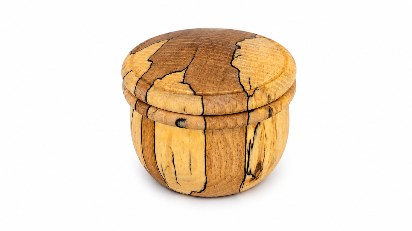 Handmade spalted beech wood ring box with natural spalting patterns