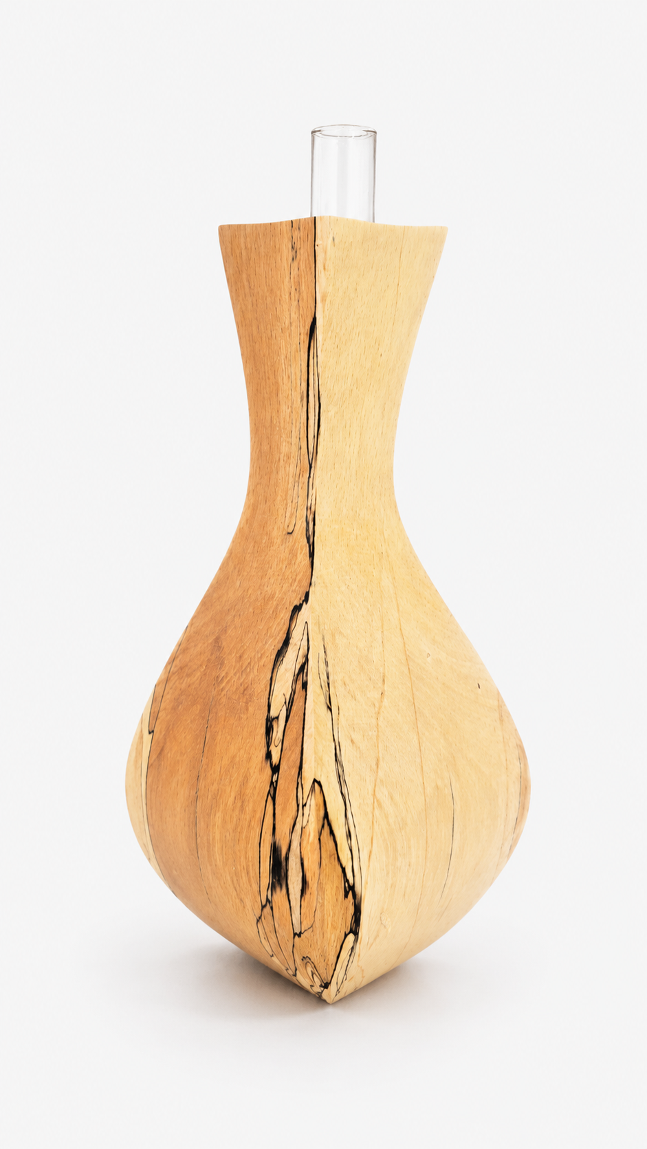 Handmade spalted beech wood vase with removable glass insert