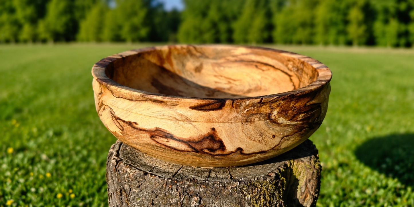 Handmade spalted walnut wood bowl with natural grain
