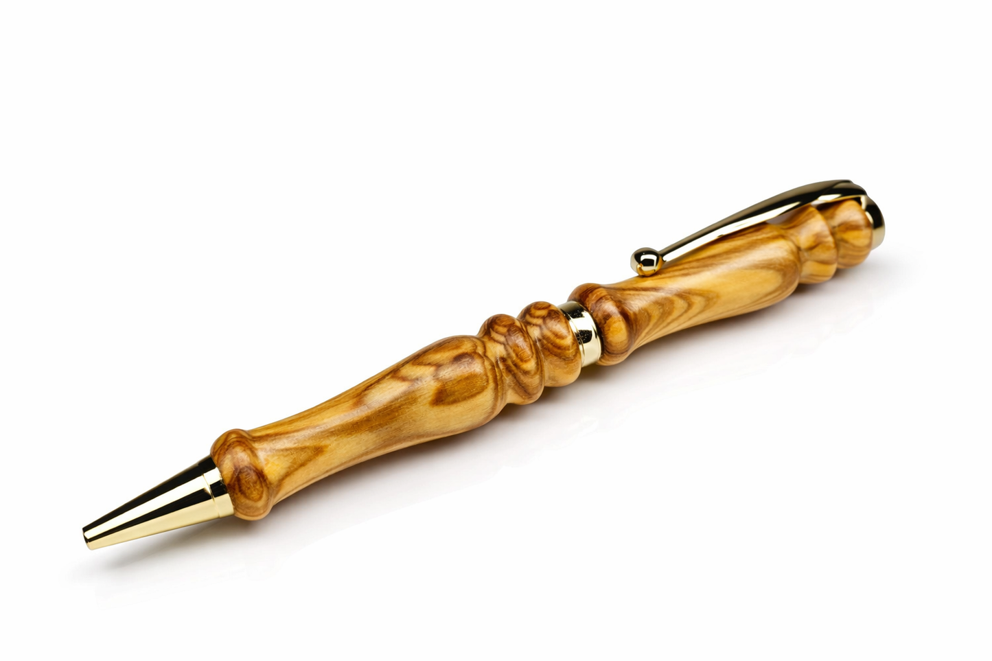 Handmade olive wood pen close-up
