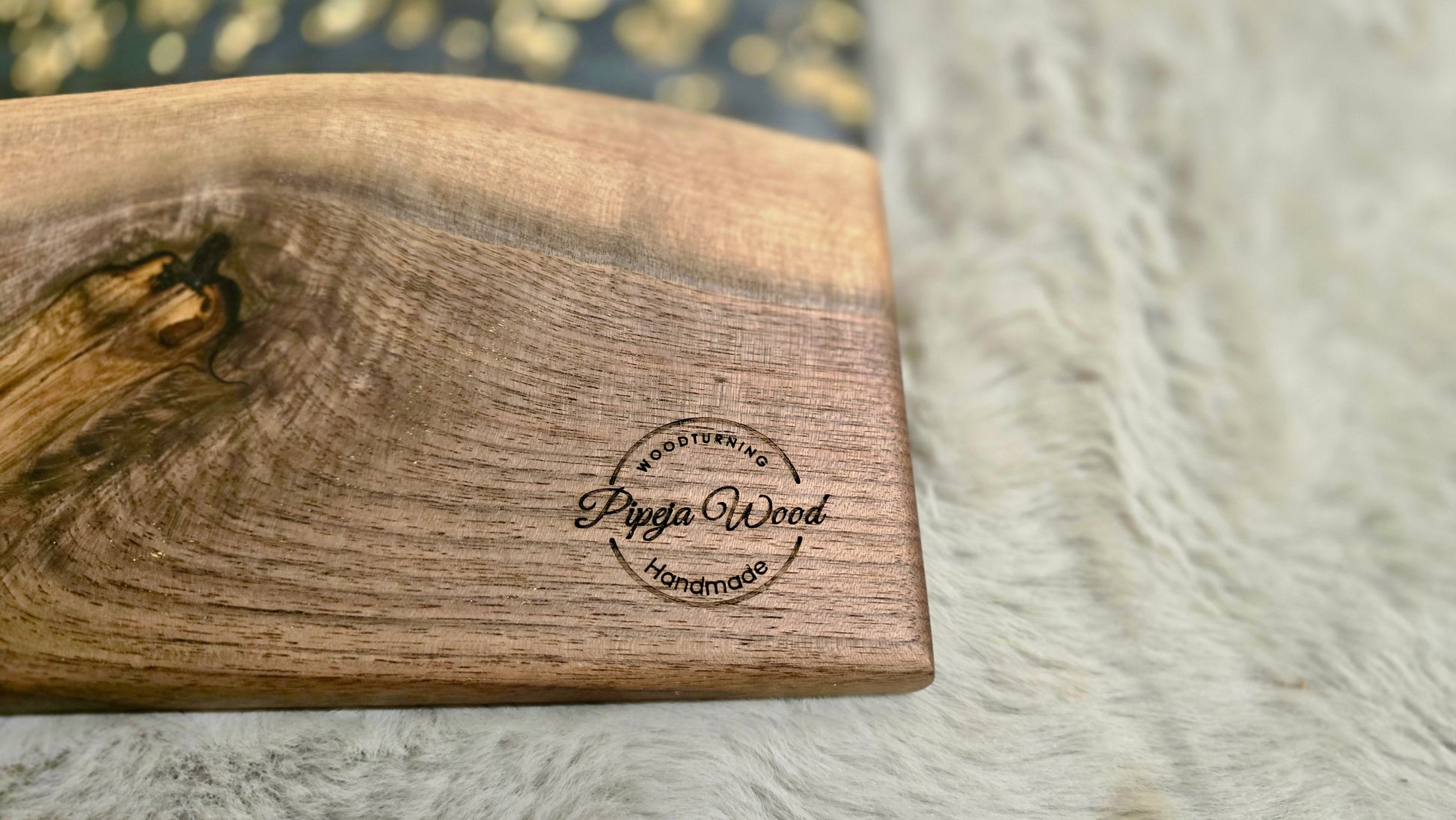 Handmade Serving Board with Black American Walnut, Epoxy Resin & Gold Flakes