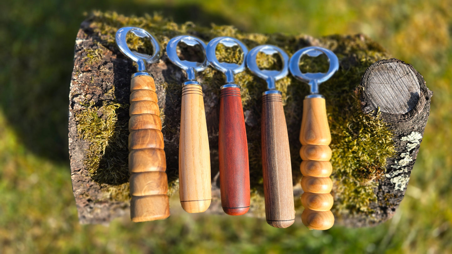 Handmade Wooden Bottle Opener | Customisable Oak, Walnut, Cherry, Pear, and Ash