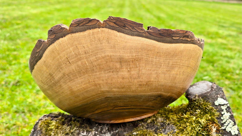 Handgefertigte Schale aus Walnussholz mit natürlichem Rand – 31 cm x 14 cm (12,2" x 5,5")