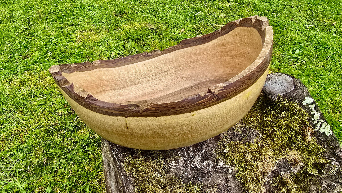 Handmade Walnut Wooden Bowl with Natural Edge – 31cm x 14cm (12.2" x 5.5")