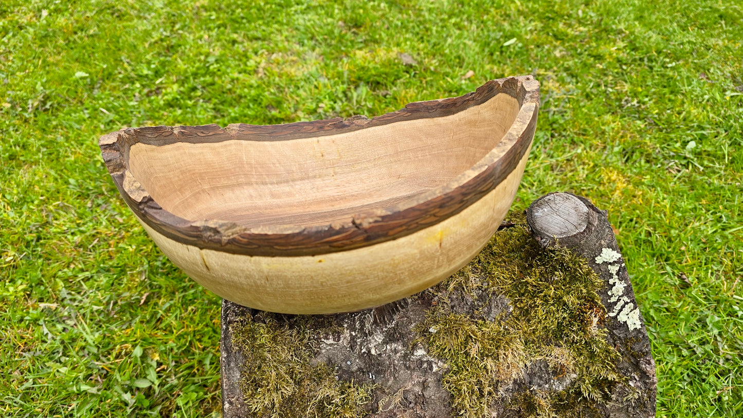 Handmade Walnut Wooden Bowl with Natural Edge – 31cm x 14cm (12.2" x 5.5")