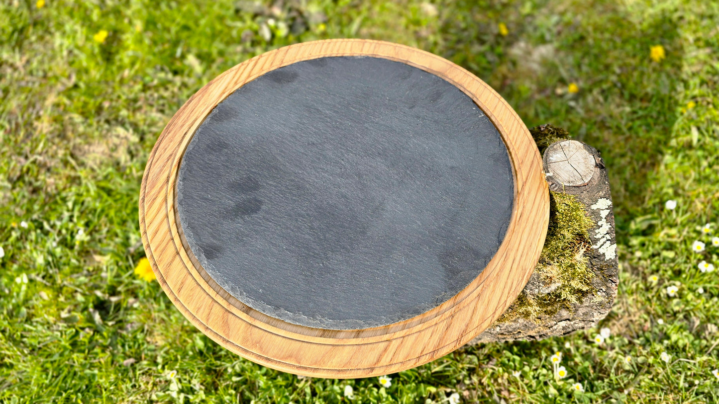 Handmade Oak Wood Serving Plate with Stone Center