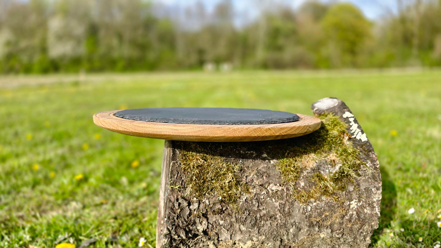 Handmade Oak Wood Serving Plate with Stone Center