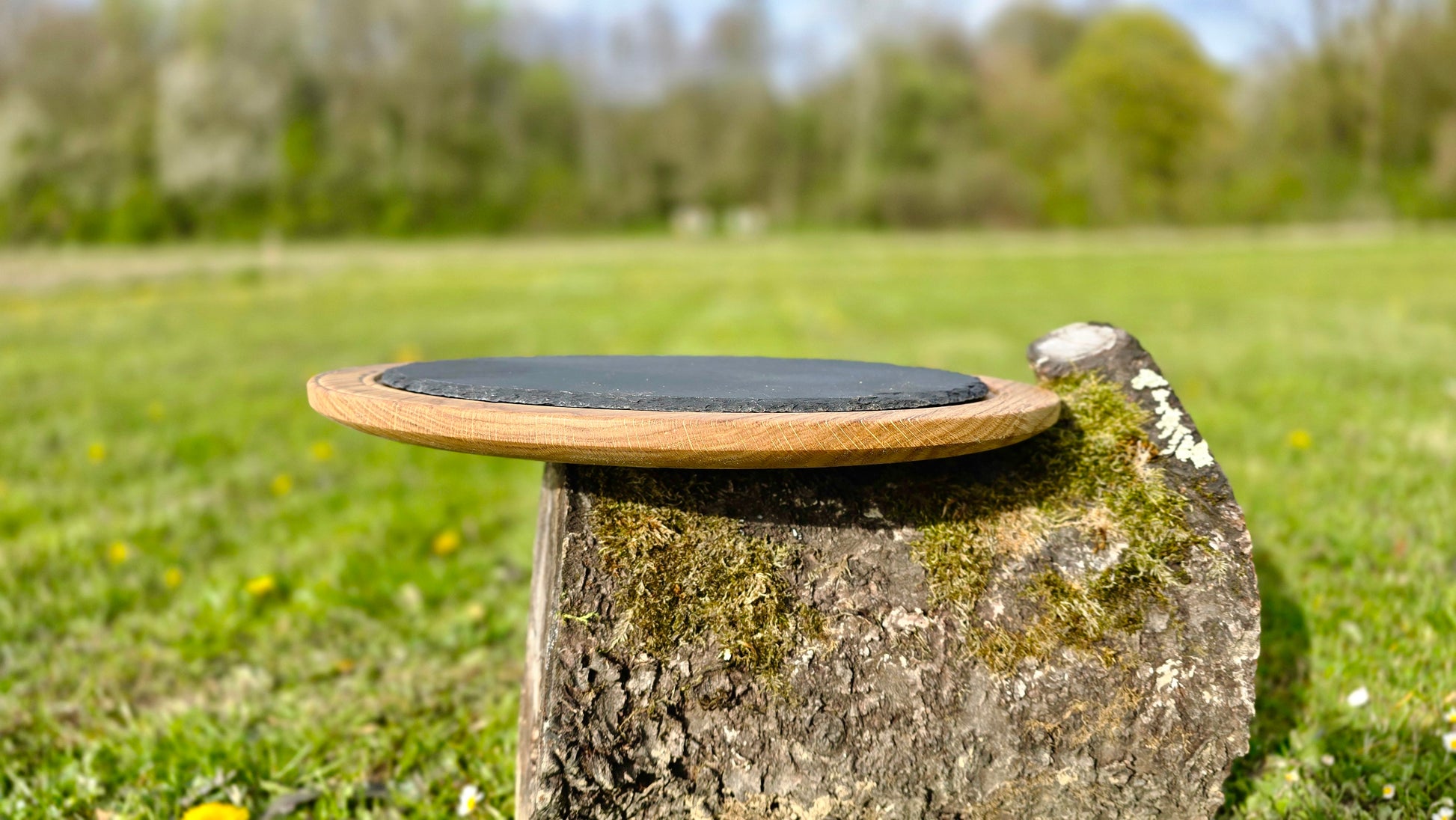 Handmade Oak Wood Serving Plate with Stone Center