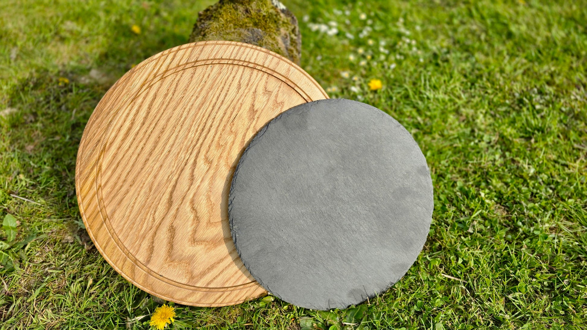 Handmade Oak Wood Serving Plate with Stone Center