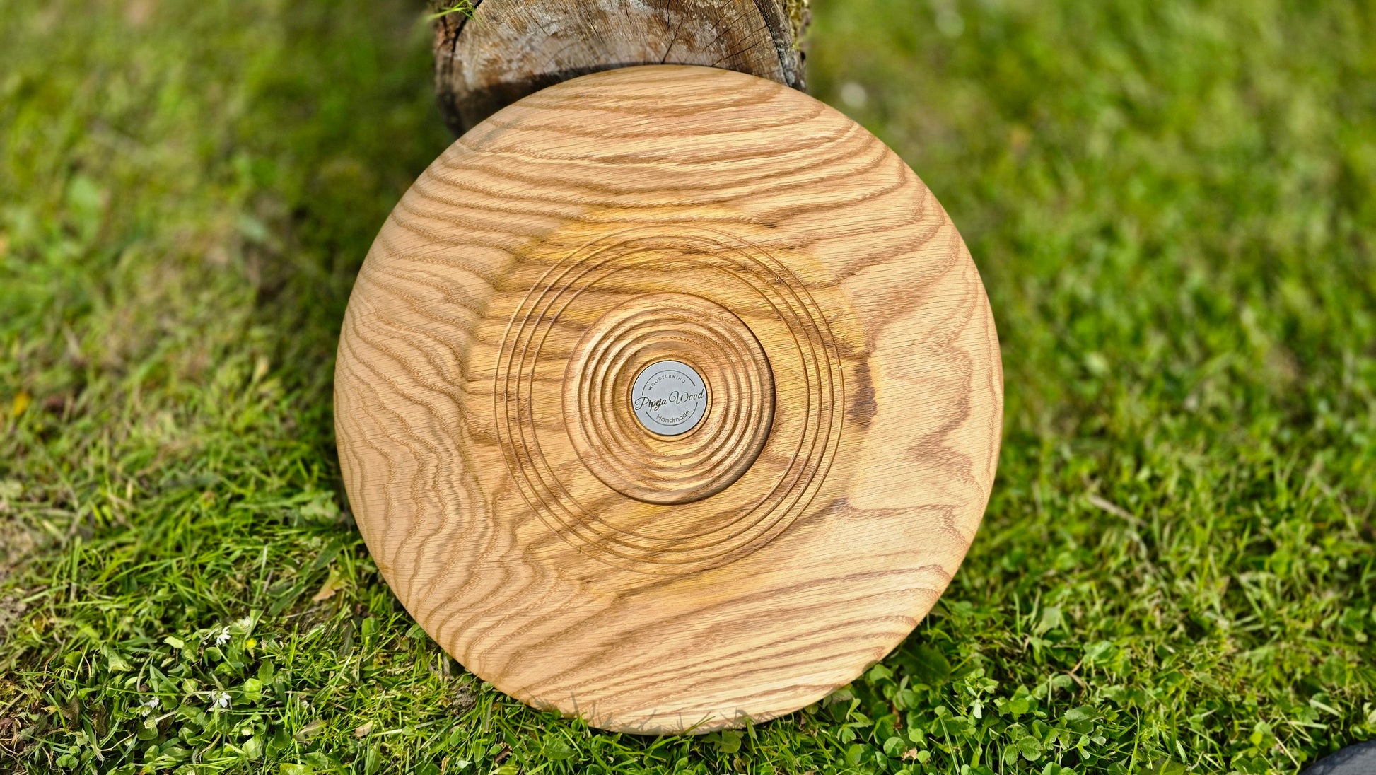 Handmade Oak Wood Serving Plate with Stone Center