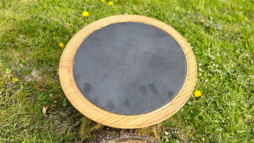 Handmade Oak Wood Serving Plate with Stone Center