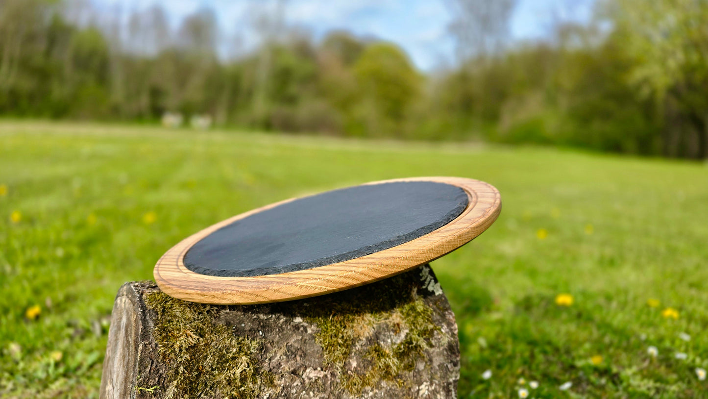 Handmade Oak Wood Serving Plate with Stone Center