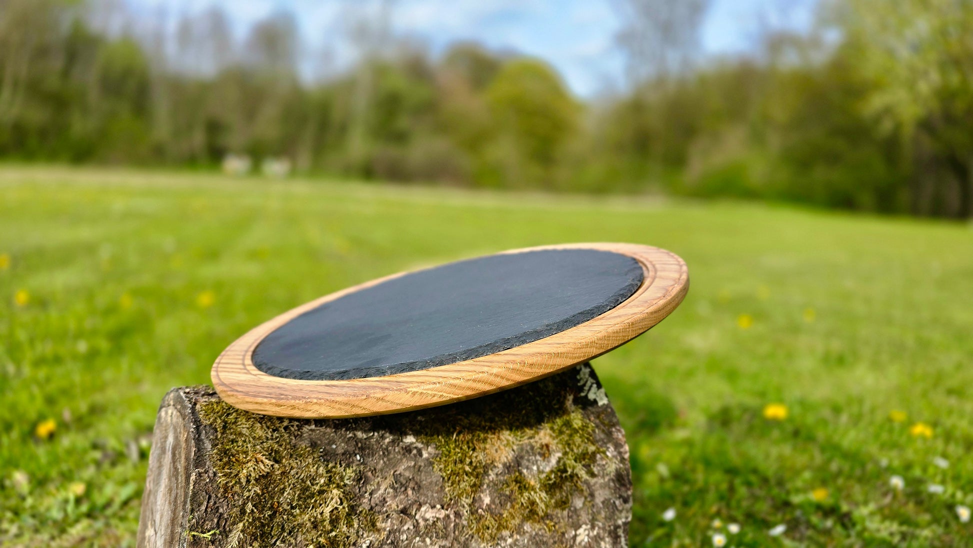 Handmade Oak Wood Serving Plate with Stone Center
