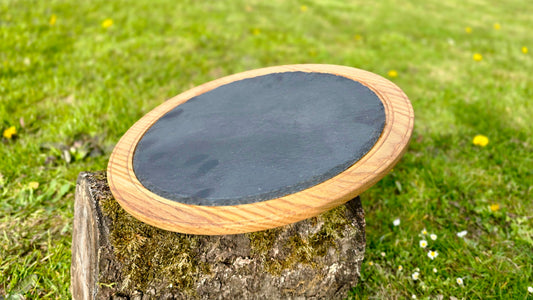 Handmade Oak Wood Serving Plate with Stone Center