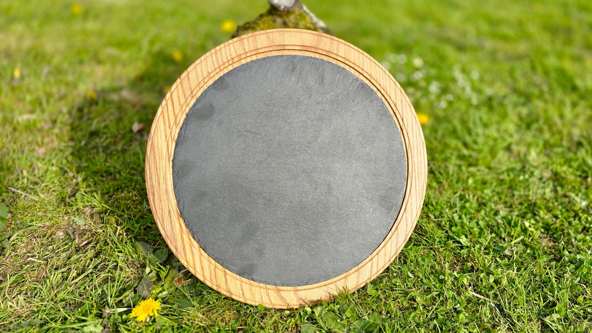 Handmade Oak Wood Serving Plate with Stone Center