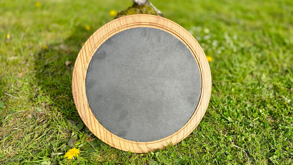 Handmade Oak Wood Serving Plate with Stone Center