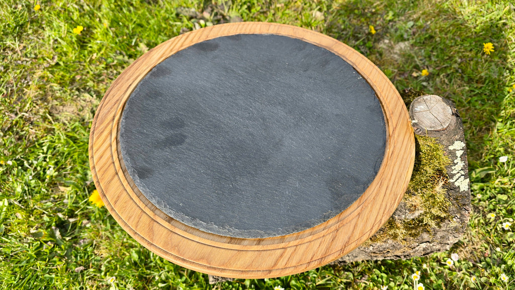 Handmade Oak Wood Serving Plate with Stone Center