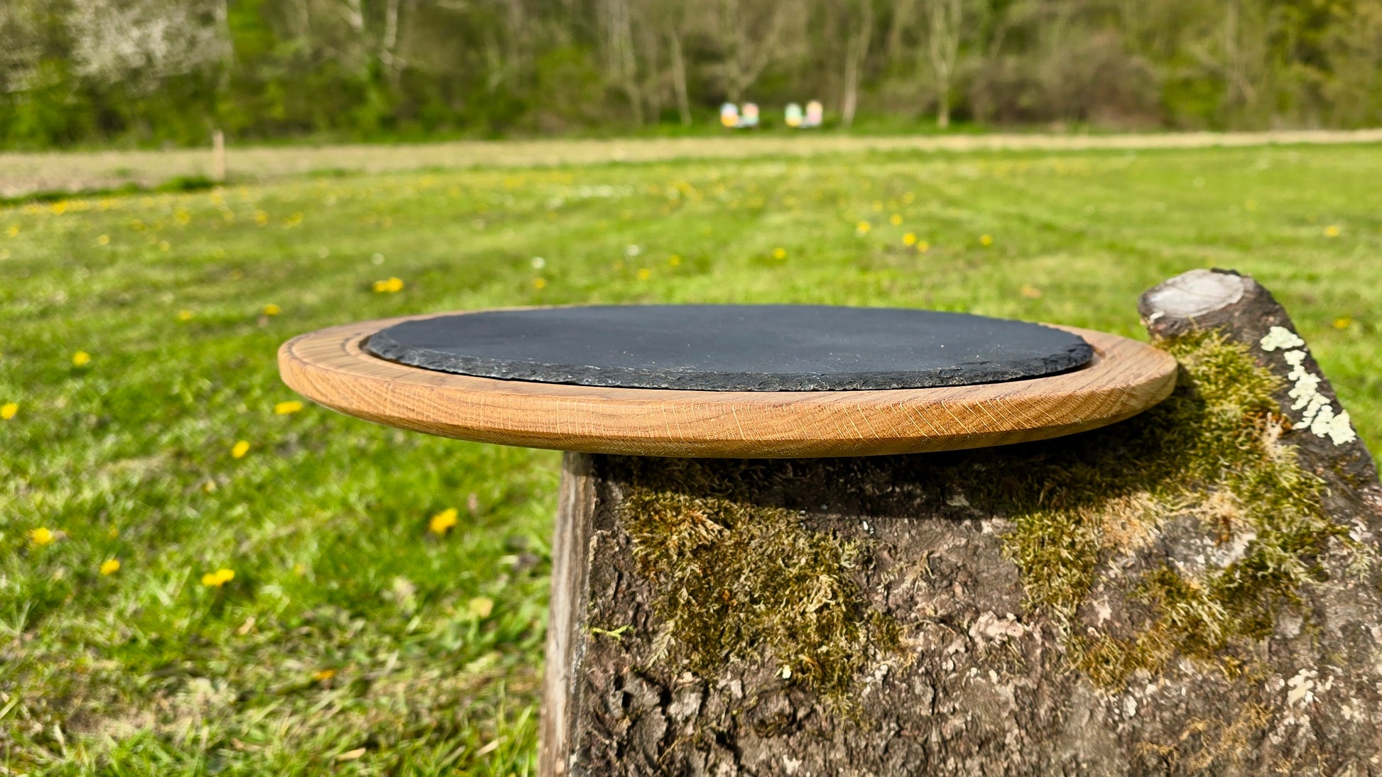 Handmade Oak Wood Serving Plate with Stone Center