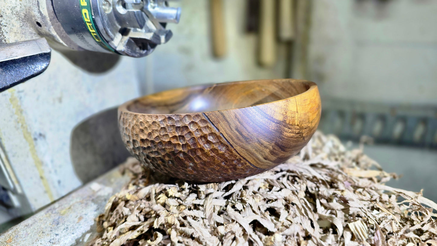 Hand-Carved Walnut Wood Decorative Bowl