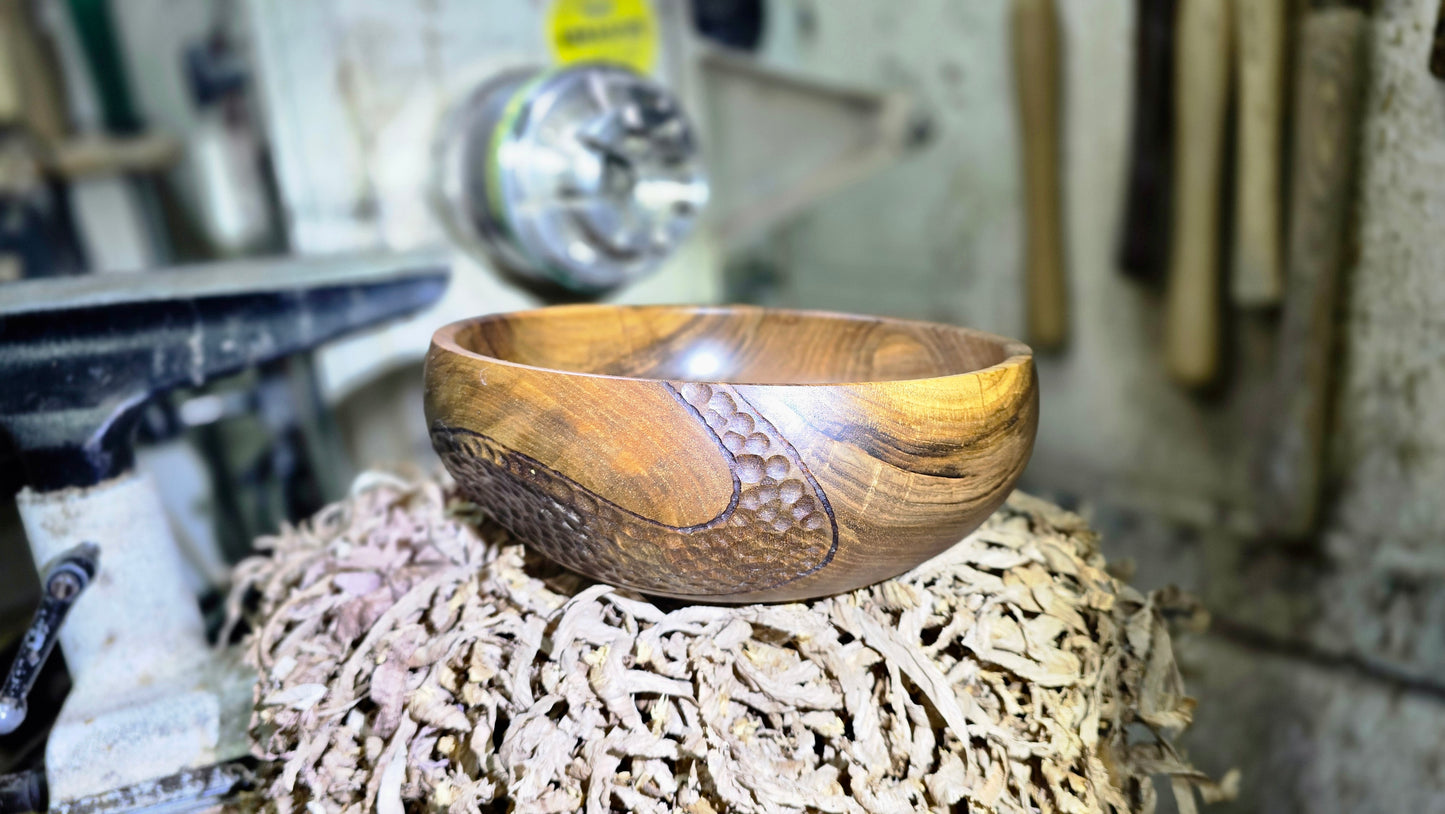 Hand-Carved Walnut Wood Decorative Bowl