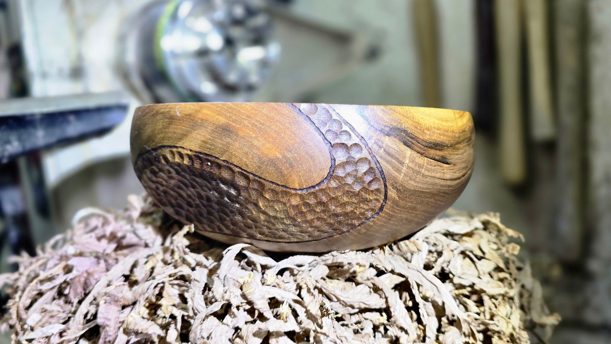 Hand-Carved Walnut Wood Decorative Bowl