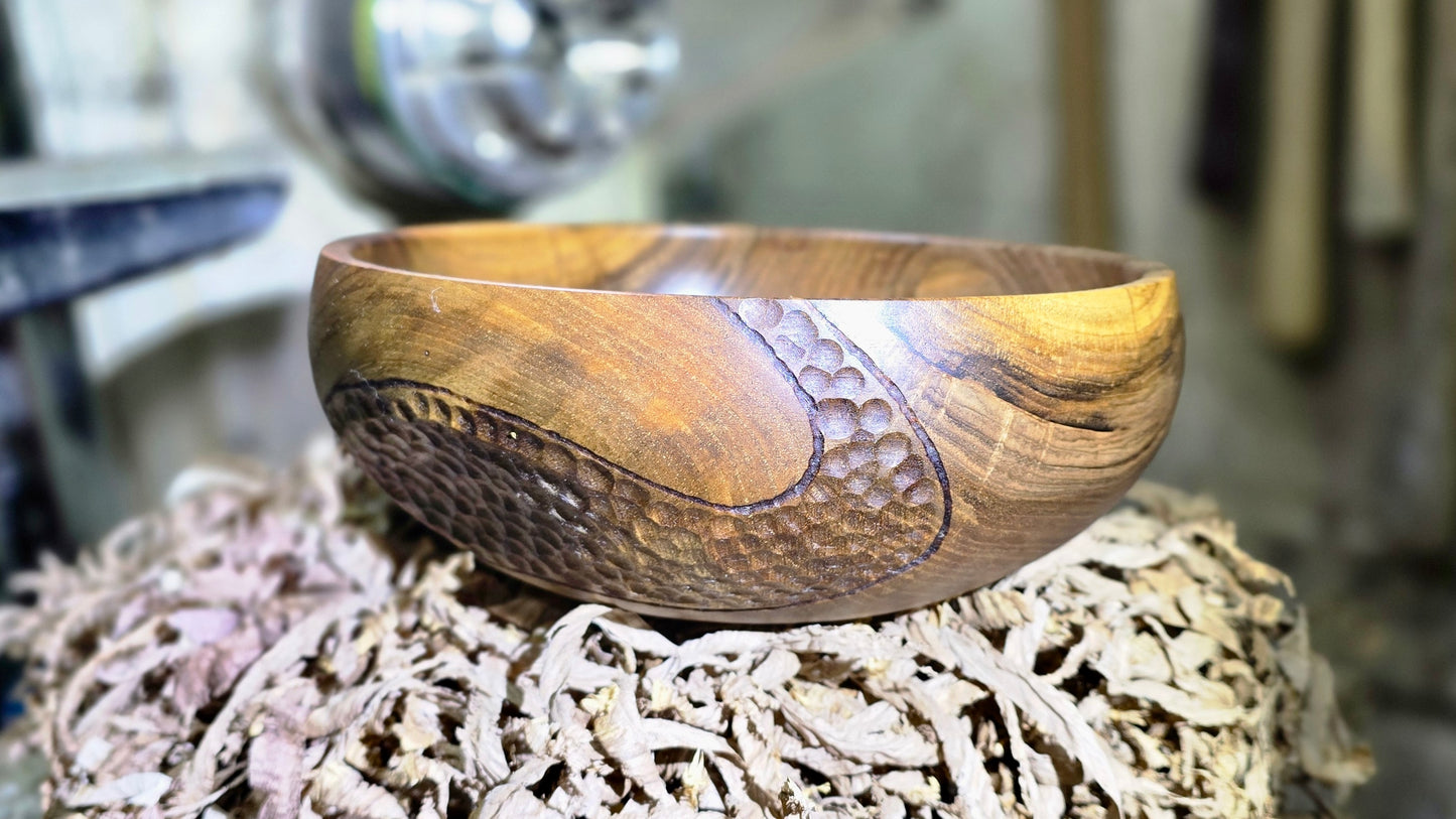 Hand-Carved Walnut Wood Decorative Bowl