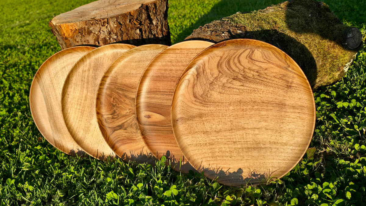 Handmade walnut wood plate 24cm rustic tableware