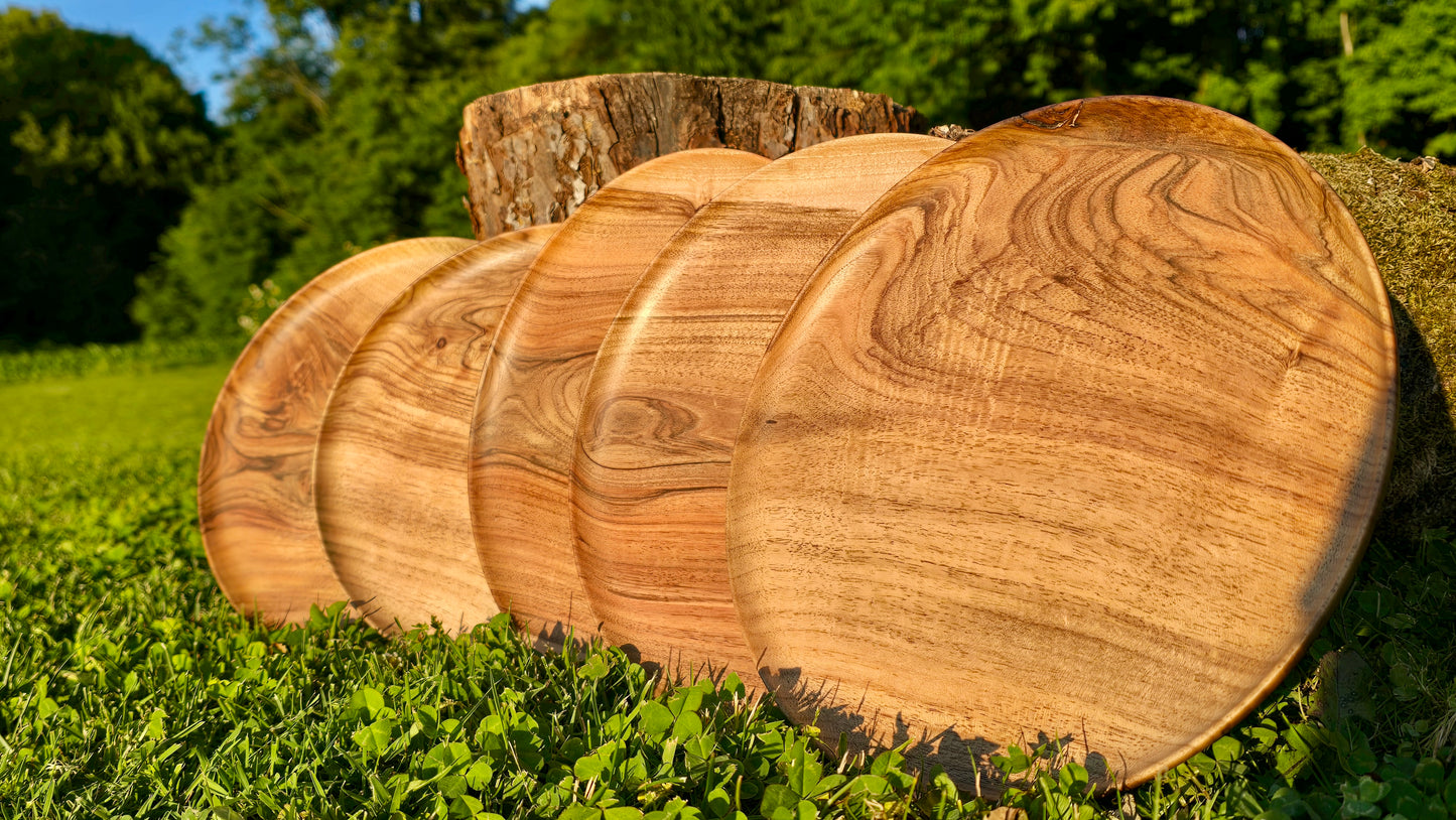 Handgefertigter Teller aus Walnussholz – 24 cm x 2 cm (9,45 Zoll x 0,79 Zoll) – Rustikales Geschirr