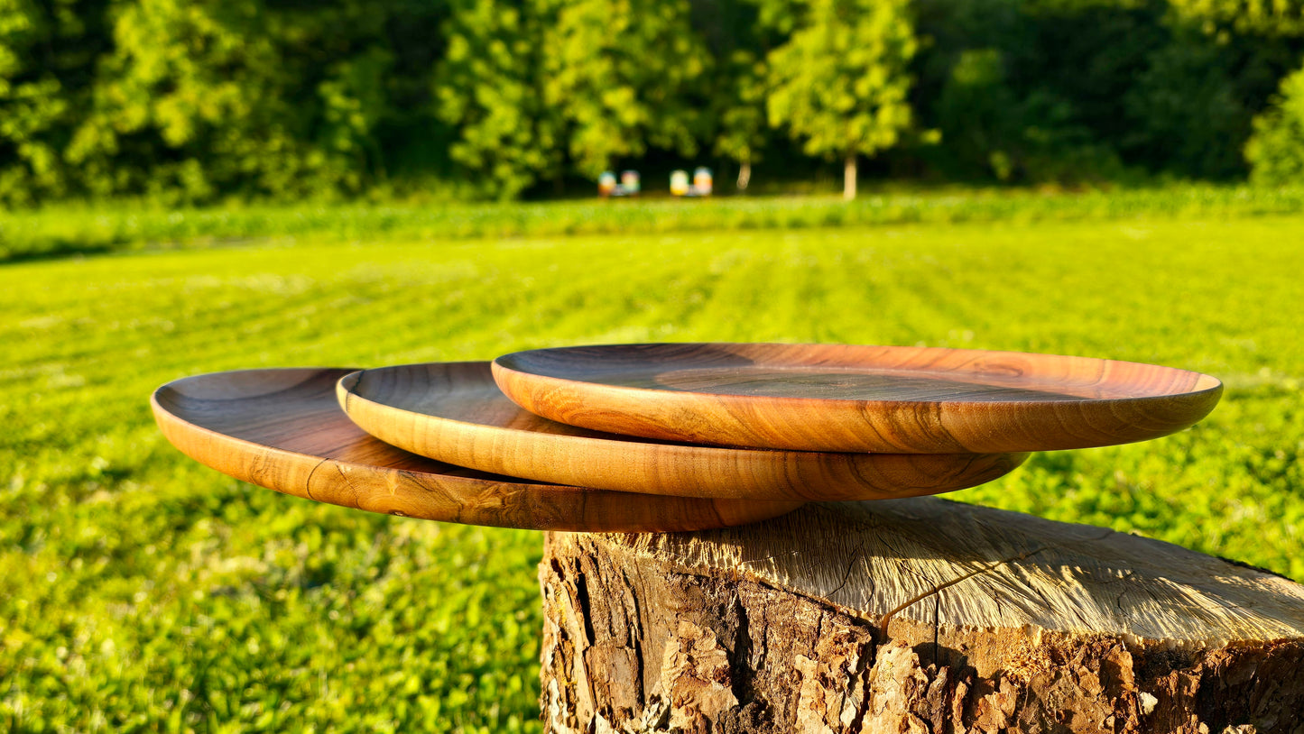 Handgefertigter Teller aus Walnussholz – 24 cm x 2 cm (9,45 Zoll x 0,79 Zoll) – Rustikales Geschirr