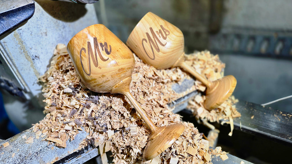 Handmade Wooden Wedding Goblets – “Mr & Mrs” – Personalized Gift Set
